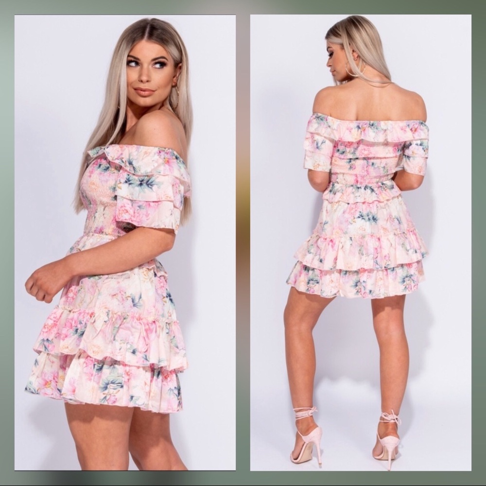 5 ⭐️Prissy In Pink-Multi Frill Floral Bardot Dress - Picture 6 of 7